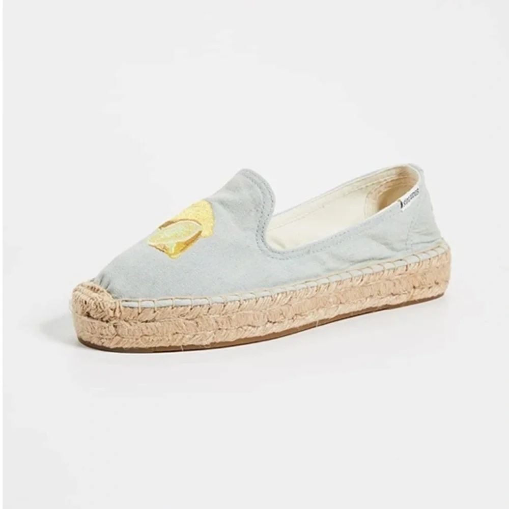 Soludos Lemon Jute Platform Chambray Canvas Shoe - Espadrilles Size 6